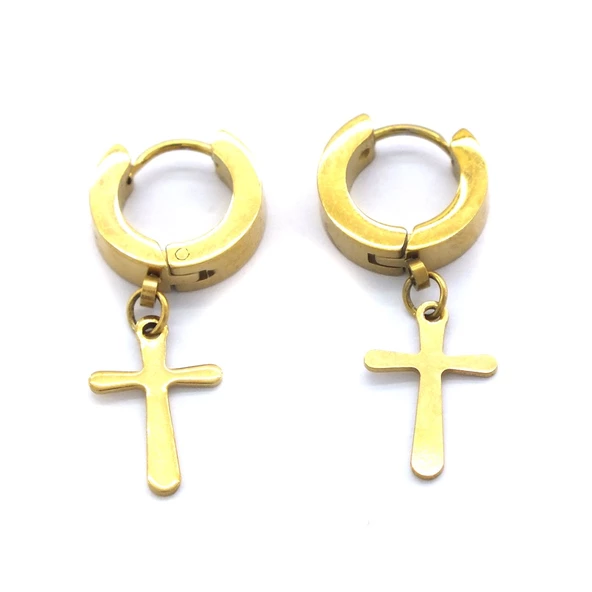 BZ Altın Kaplama Haç Modelli Sallantılı Küpe UNK-659 - 5