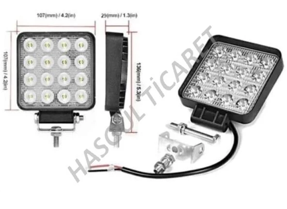 Hsgl Beyaz Işık Sis GÜÇLÜ Far Lambası 16 Led Kare 10 30v 48 Watt off road - 2