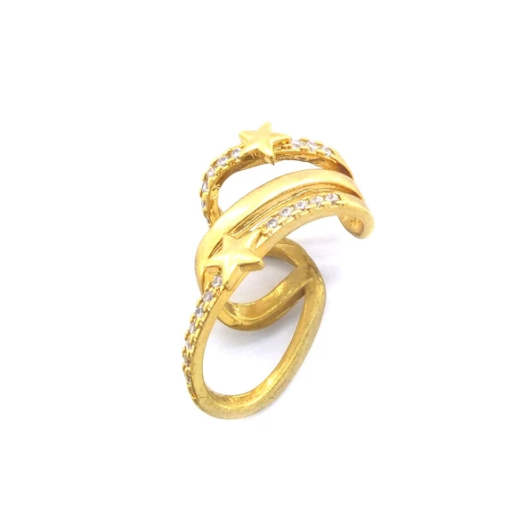 BZ Altın Kaplama Zirkon Taşlı Yıldız Detaylı Çelik Ear Cuff Küpe UNK-686 - 4