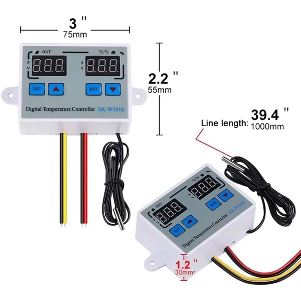 XK-W1010 Dijital Sıcaklık Kontrol Cihazı C/F 220V 10A Termostat Termometre - 7