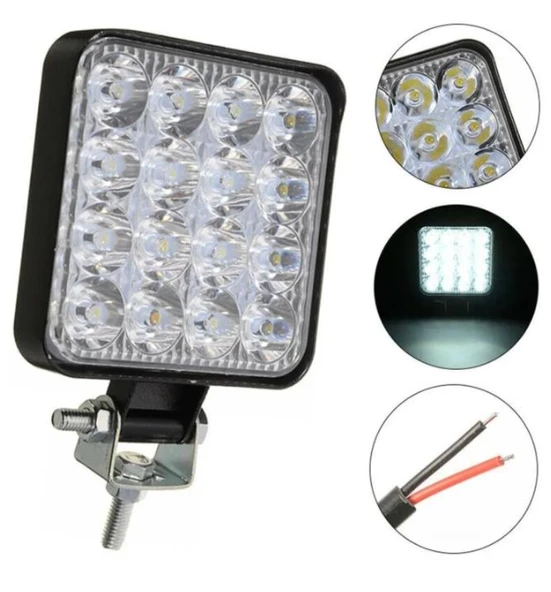 Algaride Beyaz Işık Sis GÜÇLÜ Far Lambası 16 Led Kare 10 30v 48 Watt off road