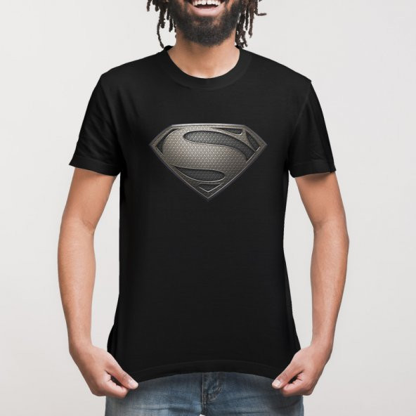 Man Of Steel Black Logo Erkek Tişört - 3