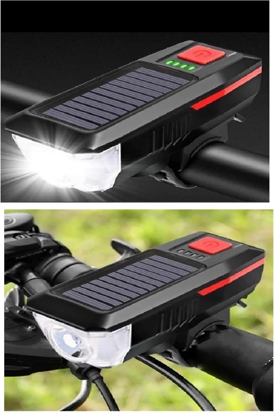 Periboia Solar Ledli Bisiklet Feneri Kornalı USB ile Şarj Edilebilir Su Geçirmez Far - 5