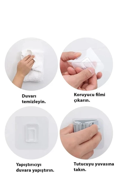 Periboia 3 Lü Renkli  Yapışkanlı Mop Fırça Çek pas Sap Tutucu Organizer Mutfak Banyo Düzenleyici - 5