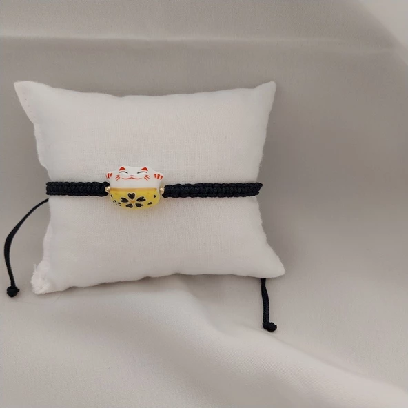 El Yapımı Murano Maneki Neko Şans Kedisi Bileklik - 3