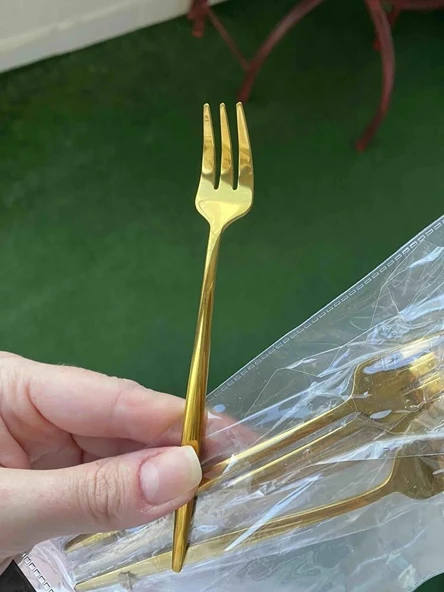 Periboia 6 Adet Mini Boy Lüx Gold Fondü Çatalı Paslanmaz Çelik 14 Cm Tatlı Çatalı