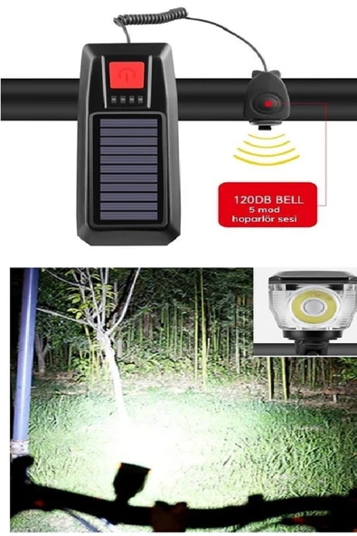 Periboia Solar Ledli Bisiklet Feneri Kornalı USB ile Şarj Edilebilir Su Geçirmez Far - 3