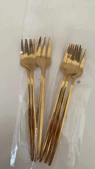 Periboia 6 Adet Mini Boy Lüx Gold Fondü Çatalı Paslanmaz Çelik 14 Cm Tatlı Çatalı - 2