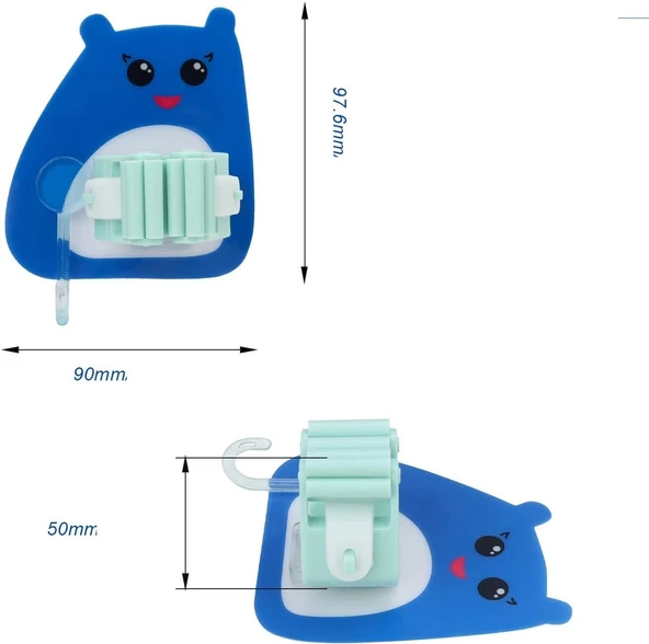 Periboia 4 Adet Karikatür Figürlü Yapışkanlı Süpürge Mop Fırça Sap Tutucu Delmesiz Mutfak Banyo Askı - 2
