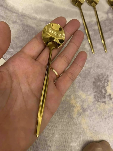 Periboia 6 Adet Şık Parlak Gold Paslanmaz Titanyum Çelik Çay Kaşığı Kararmaz - 4