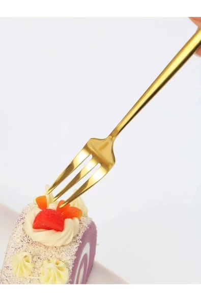 Periboia 6 Adet Mini Boy Lüx Gold Fondü Çatalı Paslanmaz Çelik 14 Cm Tatlı Çatalı - 4