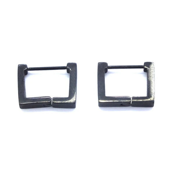 BZ 316L Çelik Siyah Kare Unisex Küpe UNK-662 - 2