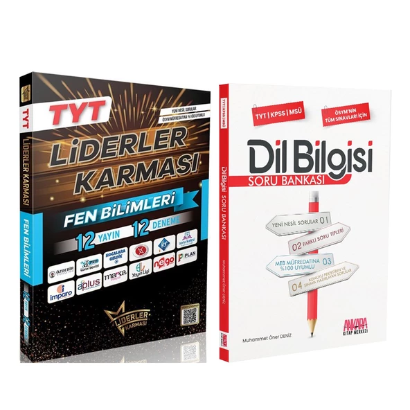 Liderler Karması TYT Fen Bilimleri 12 Yayın 12 Deneme ve AKM Dil Bilgisi Soru Bankası Seti 2 Kitap