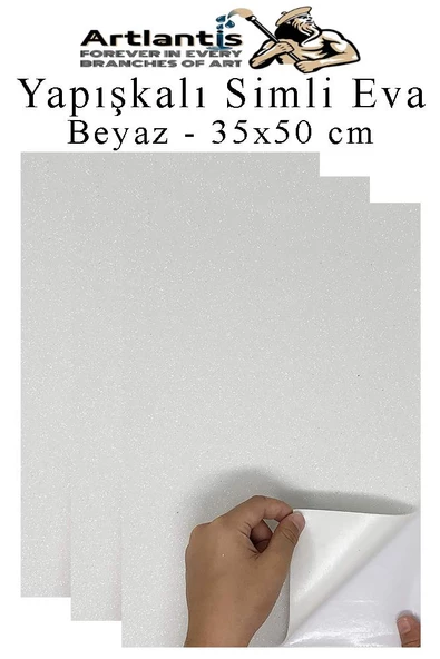 Beyaz Yapışkanlı Simli Eva 35x50 cm 3 Adet Simli Yapışkanlı Eva Süngeri Okul Kreş Anasınıfı Elişi Etkinlikleri Hobi