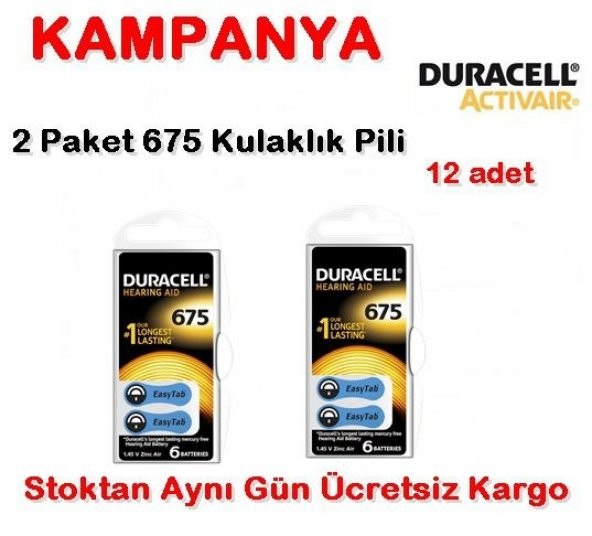 Duracell 675 Numara Pil Kulak İçi İşitme Cihazı Pili 2 Paket-Toplam 12 Adet Pil