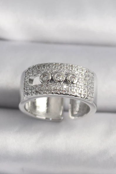 Pirinç Gümüş Renk Zirkon Taşlı Messika Model Kadın Yüzük - TJ-BYK3487 ürün görseli