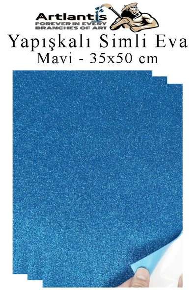 Mavi Yapışkanlı Simli Eva 35x50 cm 3 Adet Simli Yapışkanlı Eva Süngeri Okul Kreş Anasınıfı Elişi Etkinlikleri Hobi