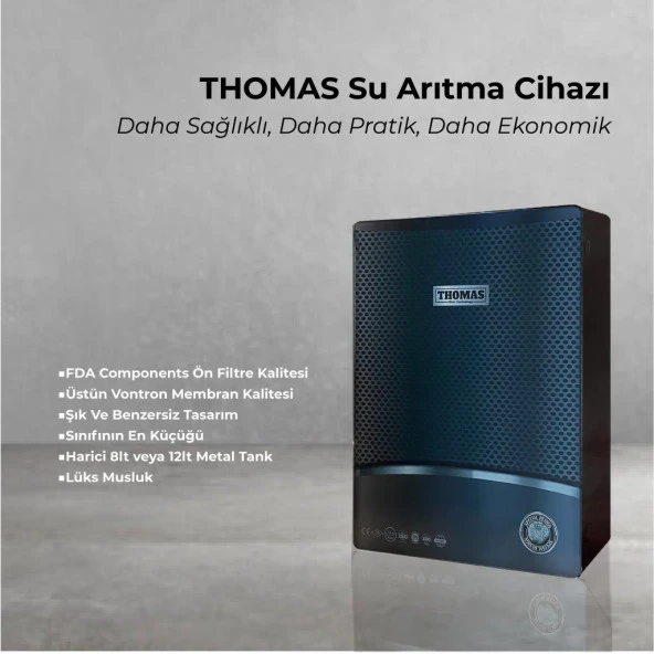 Thomas Su Arıtma Cihazı (Ankastre Ultra Slim) 8 Litre Metal Tank Ve Lüsk Musluk