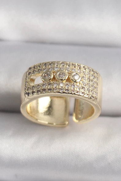 Pirinç Gold Renk Zirkon Taşlı Messika Model Ayarlanabilir Kadın Yüzük - TJ-BYK3486 ürün görseli