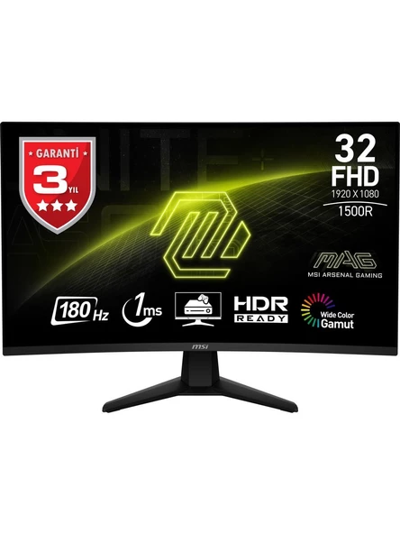 MSI 31.5 MAG 32C6 CURVED 1500R VA 2560X1440 (FHD) 16:9 180HZ 1MS FREESYNC PREMIUM GAMING MONITOR