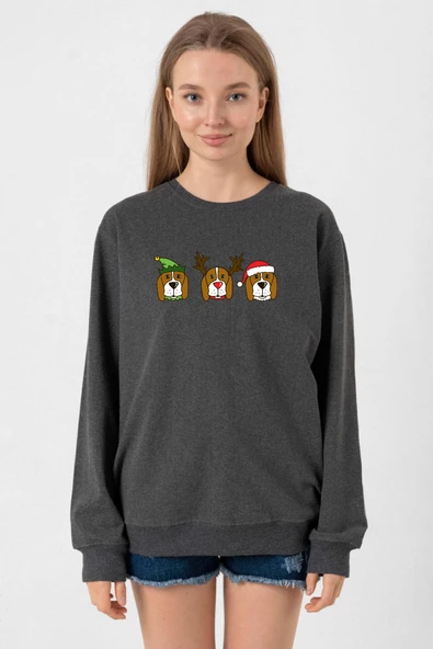 3 Wise Beagles Christmas Füme Kadın 2ip Sweatshirt - Resim 2