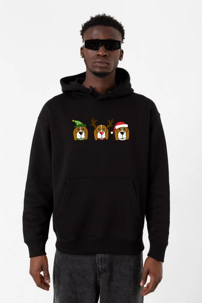 3 Wise Beagles Christmas Siyah Erkek 3ip Kapşonlu Sweatshirt
