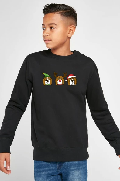 3 Wise Beagles Christmas Siyah Çocuk 2ip Sweatshirt