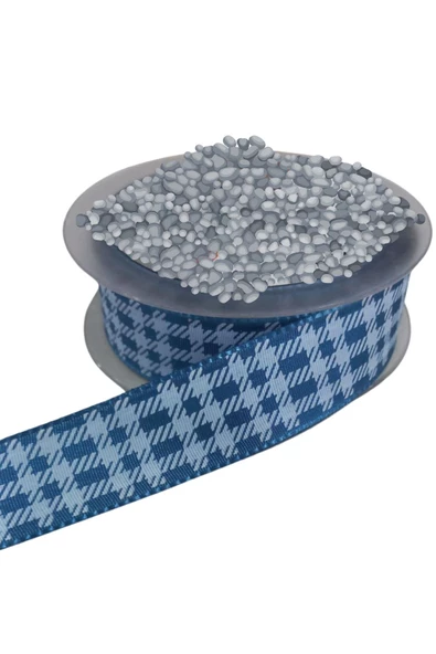 Tafta Ekoseli Kurdele 25 mm İndigo 1 Metre - 3