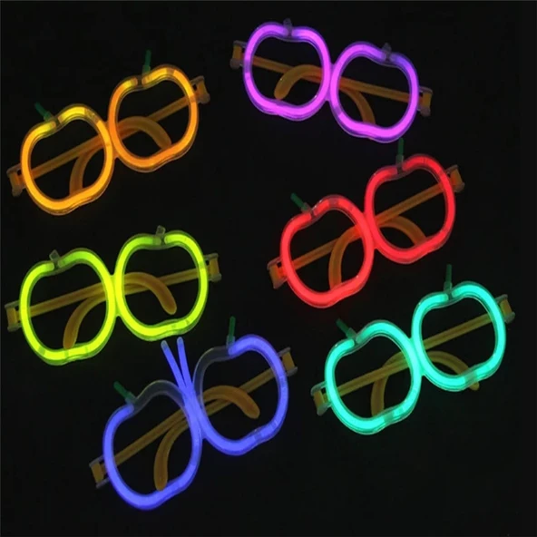 Glow Stick Elma Gözlük - Glow Partisi Gözlüğü - Glow Stick Gözlük 12 Adet