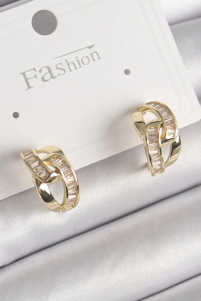 Gold Renk Zirkon Taşlı Zincir Model Kadın Küpe - EBJ241214W29919