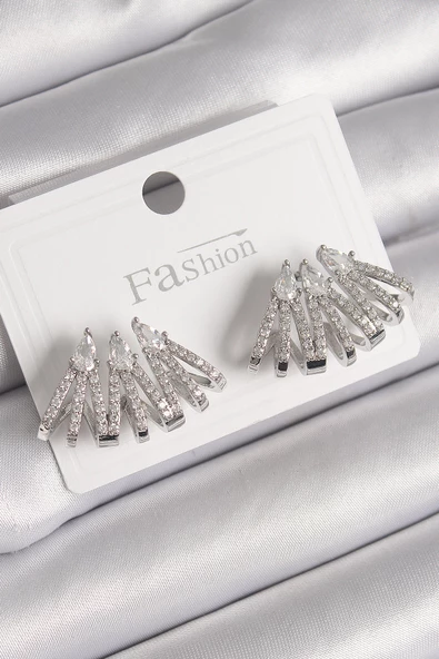 Gümüş Renk Zirkon Taşlı Deniz Kabuğu Model Kadın Küpe - EBJ241214W29922 ürün görseli