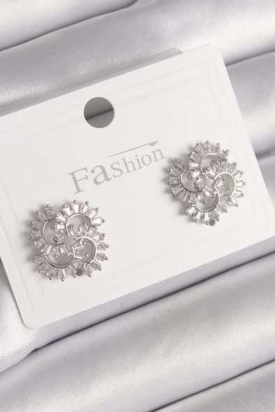 Gümüş Renk Zirkon Taşlı Yonca Model Kadın Küpe - EBJ241214W29916 ürün görseli