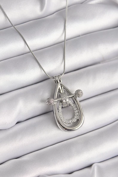 Gümüş Renk Zirkon Taşlı Damla Model Kadın Kolye - EBJ241214W29960 ürün görseli