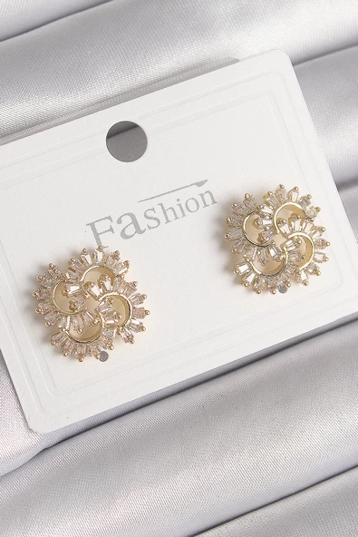 Gold Renk Zirkon Taşlı Yonca Model Kadın Küpe - EBJ241214W29917 ürün görseli