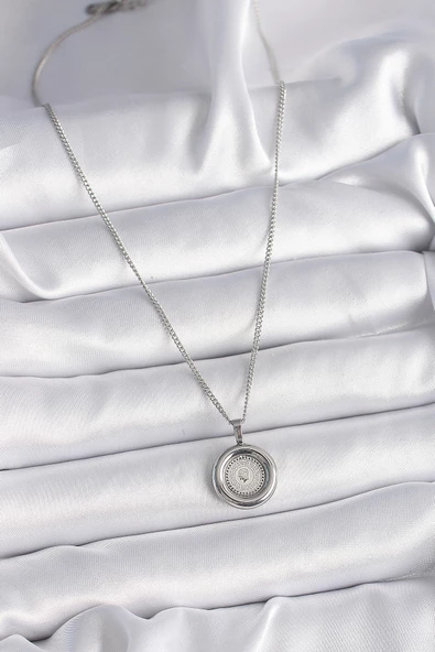 Gümüş Renk Zincir Gümüş Renk Altın Model Kadın Kolye - EBJ241214W29863 - Resim 2