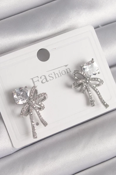 Gümüş Renk Zirkon Taşlı Kurdele Model Kadın Küpe - EBJ241214W29900 ürün görseli