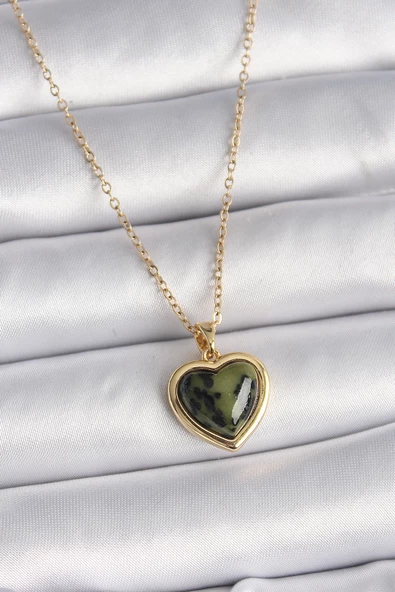 Gold Renk Zincir Yeşil Yağ Yeşili Kalp Model Kadın Kolye - EBJ241214W29862 ürün görseli