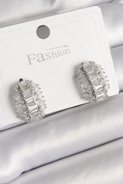 Gümüş Renk Zirkon Taşlı Kaplumbağa Kabuğu Model Kadın Küpe - EBJ241214W29912 ürün görseli