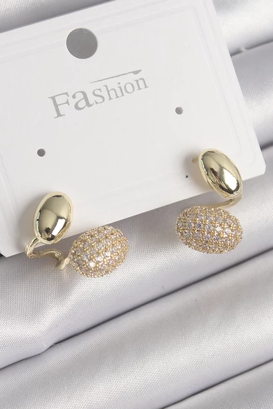 Gold Renk Zirkon Taşlı Bombeli Model Kadın Küpe - EBJ241214W29879 ürün görseli