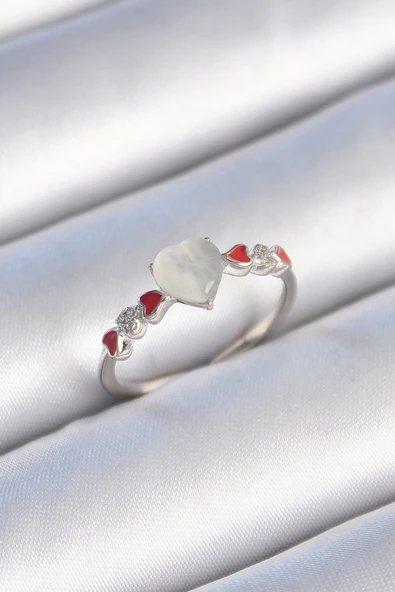 Gümüş Renk Beyaz Mineli Kalp Model Zirkon Taş Detaylı Kadın Yüzük - EBJ241214W29774 ürün görseli