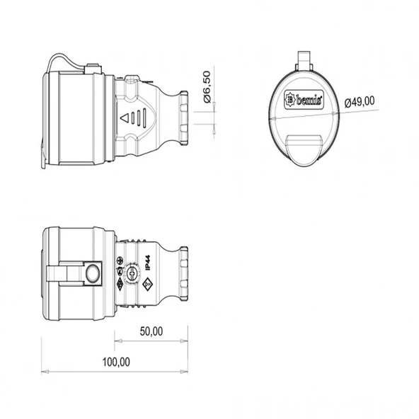 BEMİS Monofaze Kauçuk IP44 Uzatma Priz BK1-1402-2311 - 3