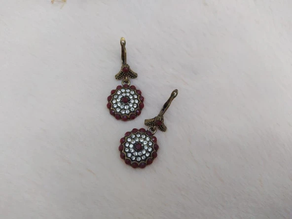 Hdmarketim Otantik Osmanlı Motifli Swarovski Taşlı Işıltılı Hürrem Sultan Eskitme Küpe Bordo ürün görseli