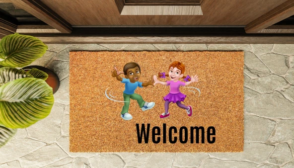 Kapı Önü Paspası Özel Tasarım Koko Model Dans Eden Çocuklar PK-1527 - Resim 5