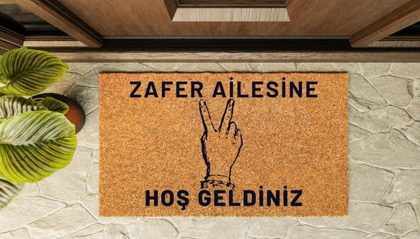 Kapı Önü Paspası Kişiye Özel Yazı Yazılır Koko Model Zafer İşareti PK-1607 - 5