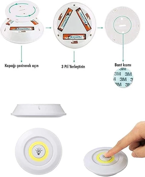 WellHise H1COB Uzaktan Kumandalı Tekli Spot Lamba Pilli Dolap Altı Spot - 6