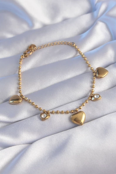 316L Çelik Gold Renk Zirkon Taşlı Kalp Model Bileklik - TJ-BB6098 ürün görseli