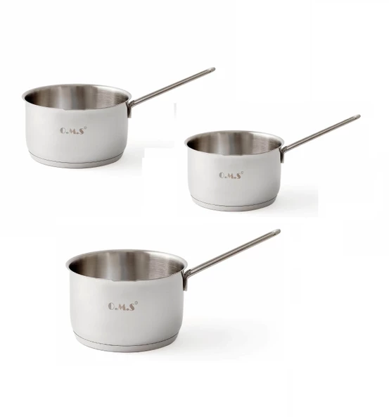 Oms Tek Saplı Büyük Boy 3lü Kapaksız Dökme Ağızlı Sütlük Sos Tava Seti 18-20-22cm