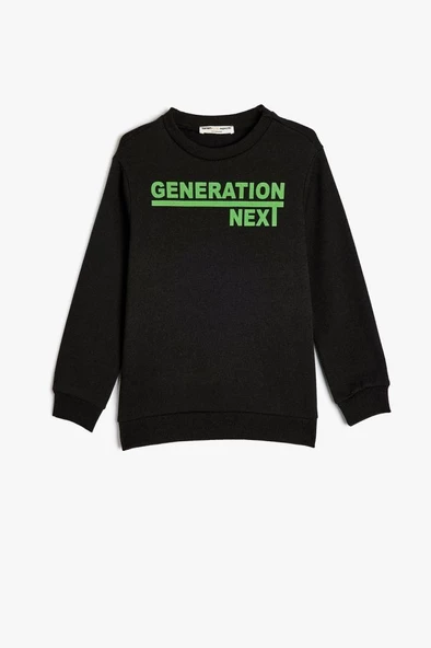 Koton Erkek Çocuk Uzun Kollu Bisiklet Yaka Slogan Baskılı Sweatshirt