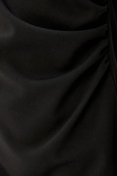 Koton Uzun Kollu Mini Elbise Drape Detaylı Yuvarlak Yaka Slim Fit Krep Scuba Kumaş - 6