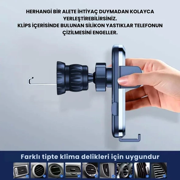 Coofbe Klipsli Sarsılmaz Airwent Araç Havalandırma Telefon Tutucu Araç İçi Telefon Tutucu - 5